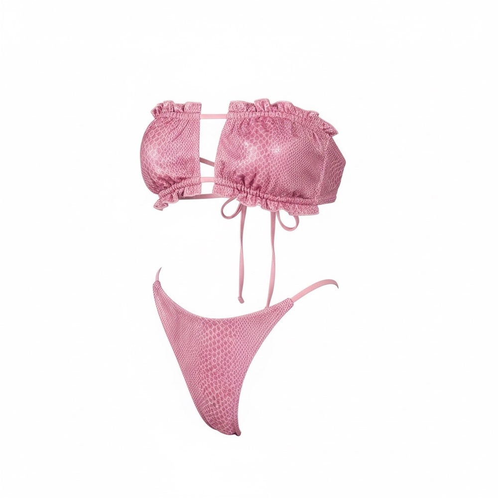 Angel Candy Pink Ruffle Bandeau Bikini Set